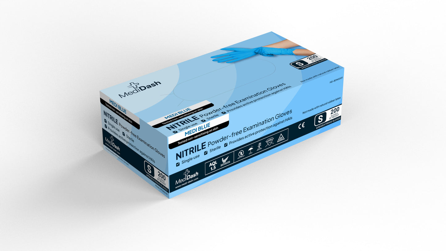 MediDash™ Nitrile Examination Gloves, Medi Blue