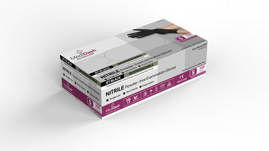 MediDash™ Eco-Terra Biodegradable Nitrile Examination Gloves, Jet Black