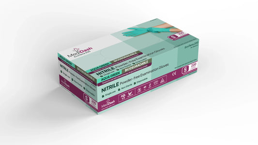 MediDash™ Eco-Terra Biodegradable Nitrile Examination Gloves, Aqua Green